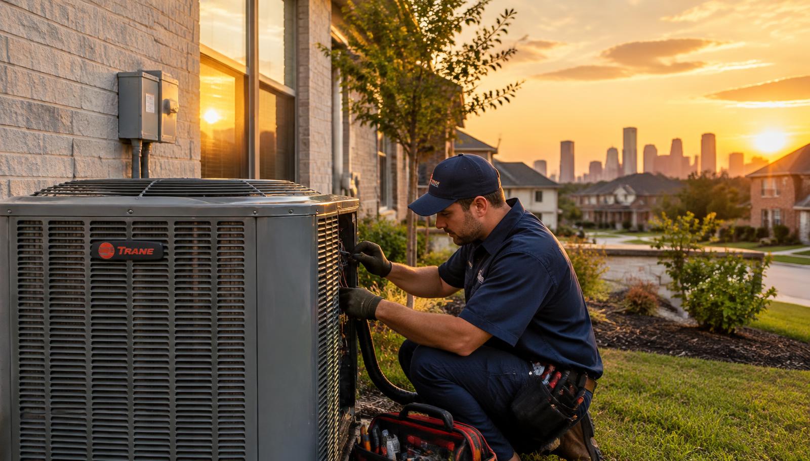 Elite Air Houston technician servicing an AC unit
